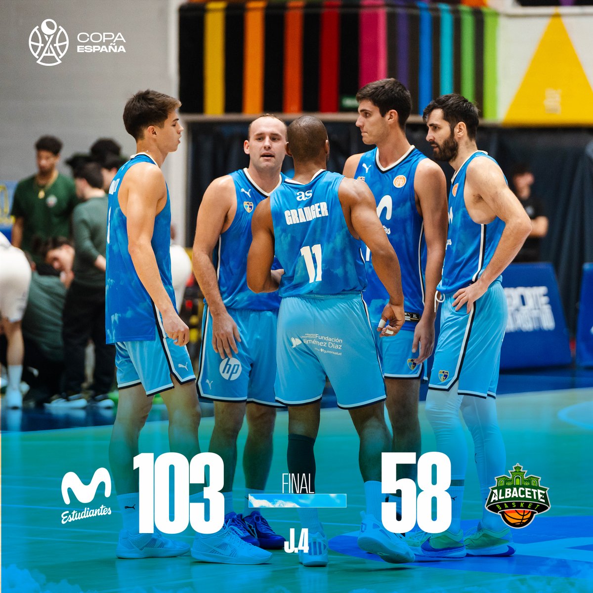 MovistarEstu's tweet photo. 💙 FINAL: victoria contundente para finalizar la fase de grupos de #CopaDeEspana

#MovistarEstudiantesBuenoArenasAlbaceteBasket https://t.co/6B5YebwfLj