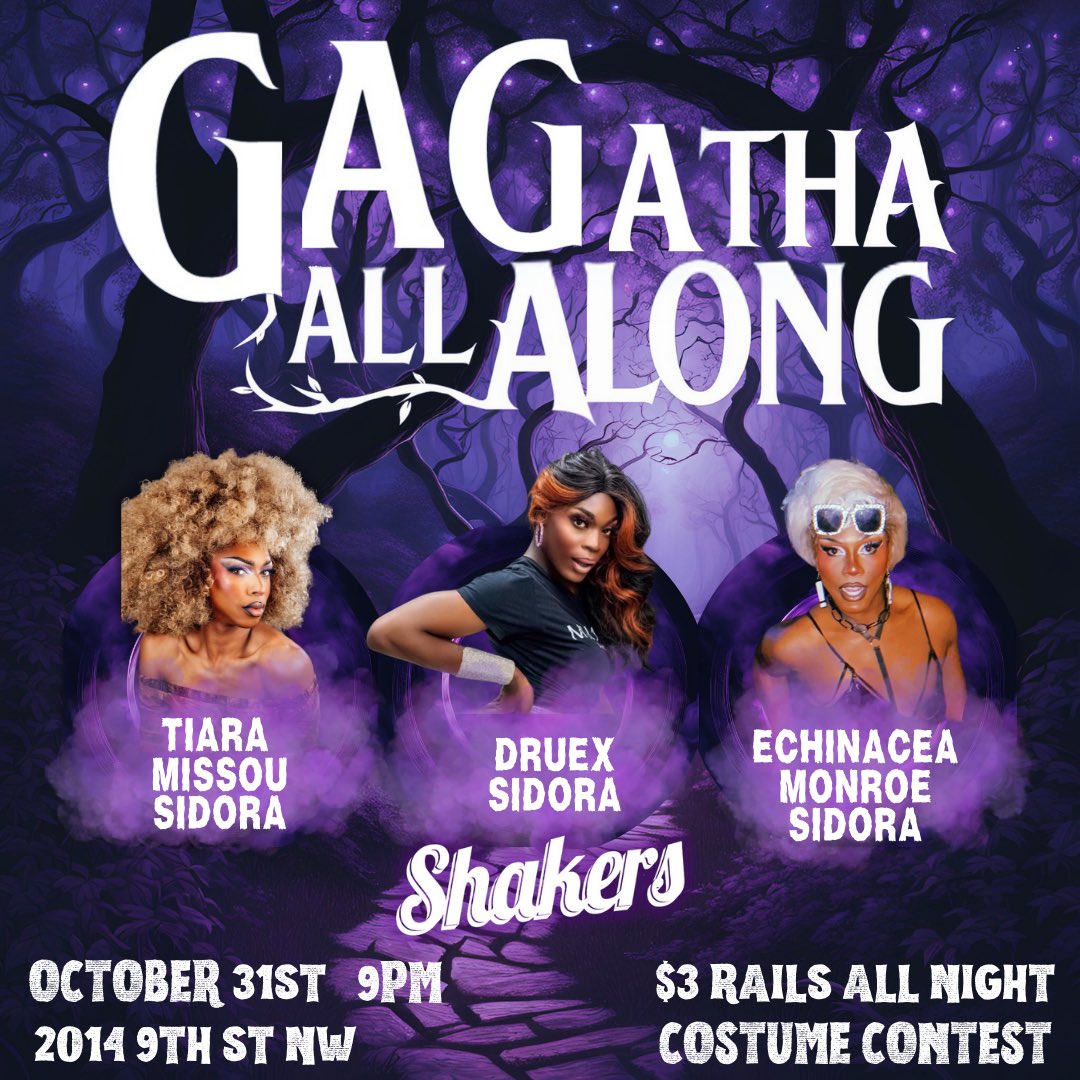 🎵🎶 Down, down, down the road. Down the Shakers road! The House of Sidora is carrying us through Halloween with one of their signature shows so prepare to be gooped, gathered and GAGGED with their themed numbers! It’s still $3 Thursdays which means $3 Rail drinks ALL NIGHT! 💜🖤