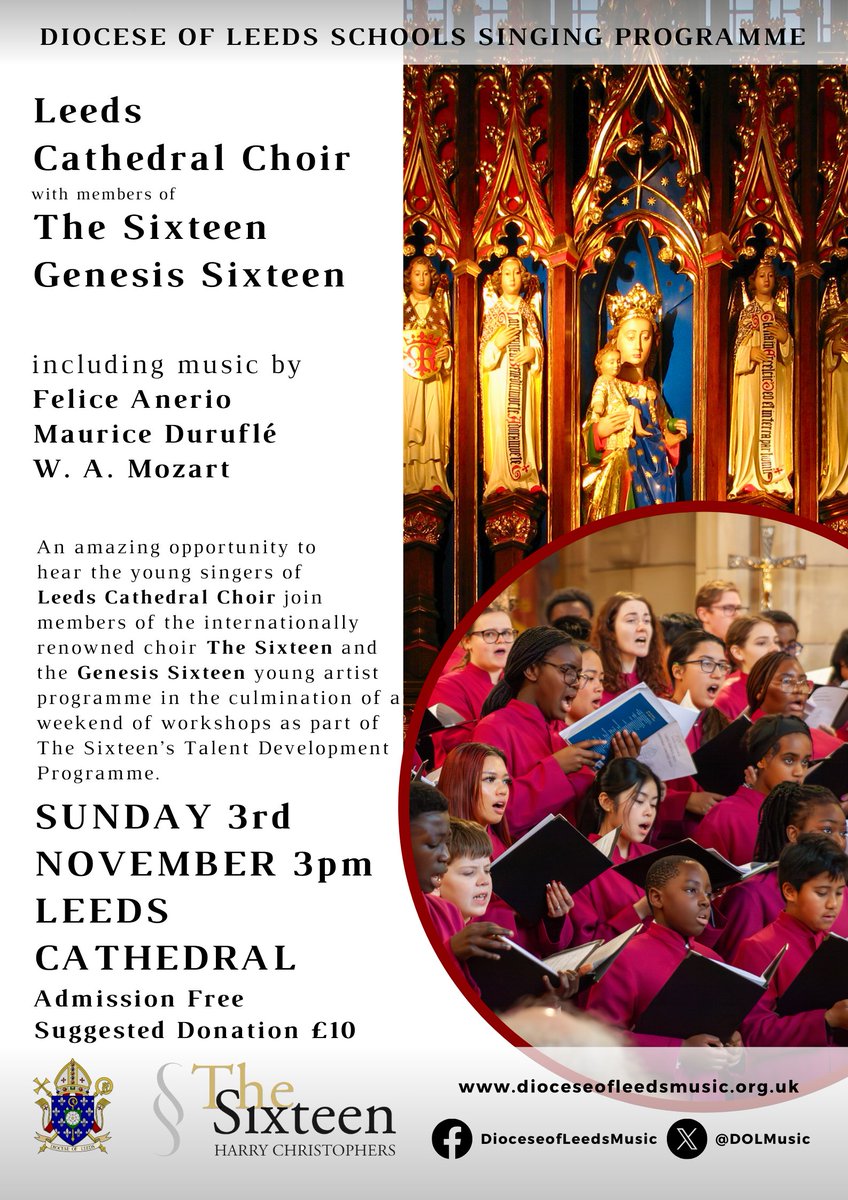 Diocese of Leeds Music (@dolmusic) on Twitter photo We are SO excited about our forthcoming project with <a href="/TheSixteen/">The Sixteen</a> - a weekend of workshops led by <a href="/ejdougan/">Eamonn Dougan</a> and their singers. Music includes Duruflé's Requiem, Anerio's amazing double choir Magnificat and Mozart's Spatzenmesse!
Hear the results on Sunday 3rd November, 3pm! We are SO excited about our forthcoming project with <a href="/TheSixteen/">The Sixteen</a> - a weekend of workshops led by <a href="/ejdougan/">Eamonn Dougan</a> and their singers. Music includes Duruflé's Requiem, Anerio's amazing double choir Magnificat and Mozart's Spatzenmesse!
Hear the results on Sunday 3rd November, 3pm!