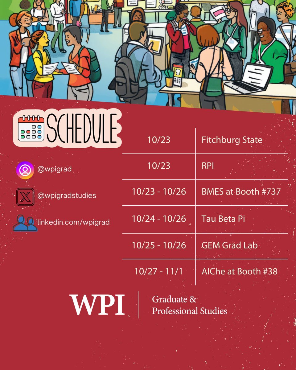 WPI Graduate & Professional Studies (@wpigradstudies) on Twitter photo Cant wait to be at <a href="/Fitchburg_State/">Fitchburg State</a> Grad Fair, <a href="/rpi/">Rensselaer Polytechnic Institute</a> Grad School Expo, @<a href="/BMESociety/">Biomedical Engineering Society</a> 's Annual meeting, <a href="/TauBetaPi/">Tau Beta Pi - Engineering Honor Society</a> Convention, <a href="/GEMFellowship/">GEM Fellowship</a> Grad Lab, and <a href="/ChEnected/">American Institute of Chemical Engineers (AIChE)</a> Annual Meeting!
See us to learn more about @wpi or even just to say "Hi'!
#gradschool #engineering #masters #stem Cant wait to be at <a href="/Fitchburg_State/">Fitchburg State</a> Grad Fair, <a href="/rpi/">Rensselaer Polytechnic Institute</a> Grad School Expo, @<a href="/BMESociety/">Biomedical Engineering Society</a> 's Annual meeting, <a href="/TauBetaPi/">Tau Beta Pi - Engineering Honor Society</a> Convention, <a href="/GEMFellowship/">GEM Fellowship</a> Grad Lab, and <a href="/ChEnected/">American Institute of Chemical Engineers (AIChE)</a> Annual Meeting!
See us to learn more about @wpi or even just to say "Hi'!
#gradschool #engineering #masters #stem