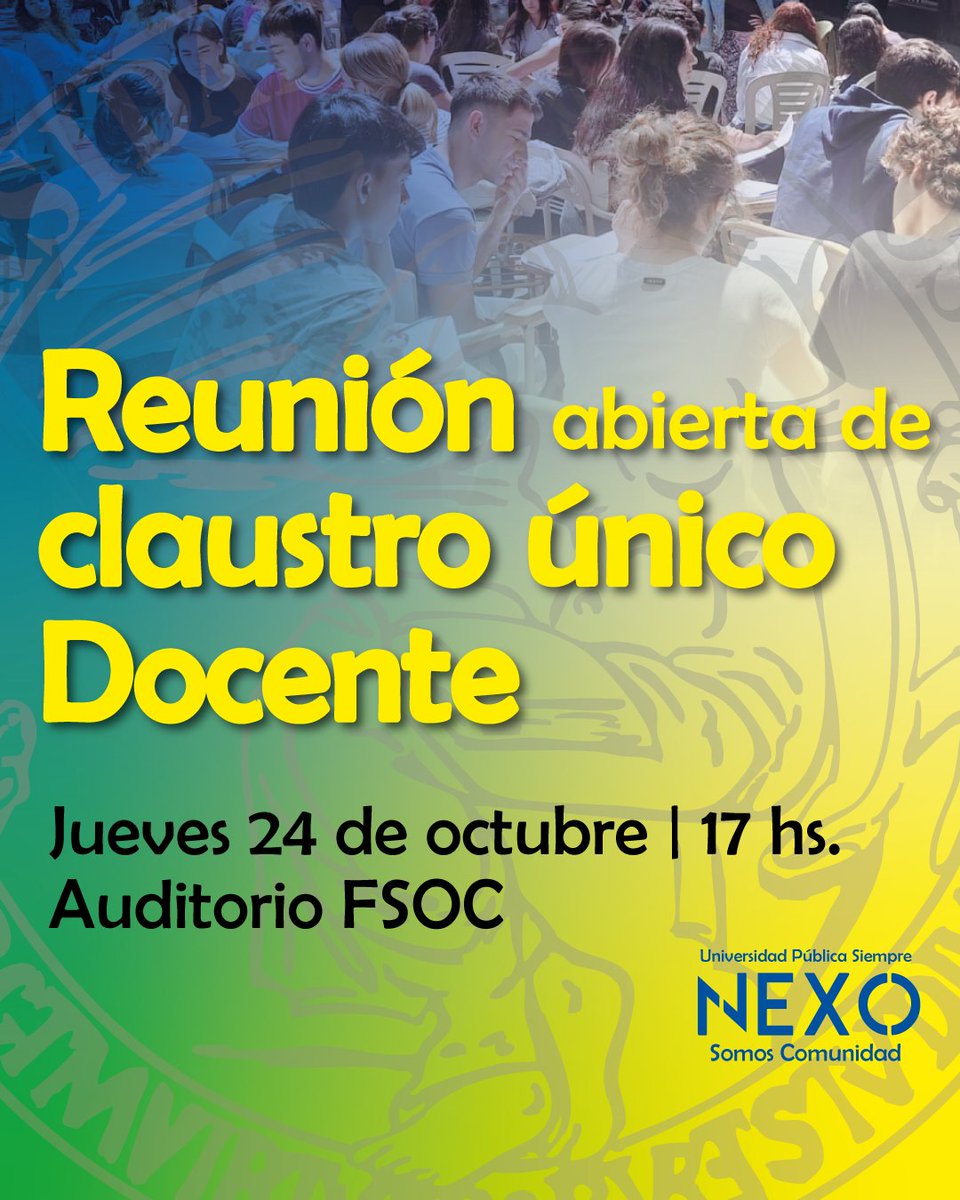🔥El gobierno sigue atacando la universidad pública.
👉🏻Nosotros nos organizamos.
🗣️Ante un conflicto que continúa, las y los esperamos para discutir estrategias de manera colectiva para fortalecer la lucha docente.

📆 Jueves 24 de octubre 17hs.
📍 Auditorio FSoc