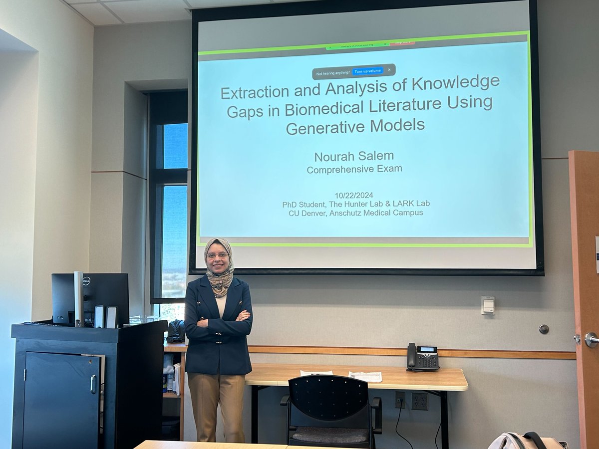 Congrats, Nourah, for passing her PhD comprehensive exam (co-advise with Prof Larry Hunter)! 🎉

Here's to the first PhD candidate at LARK Lab!