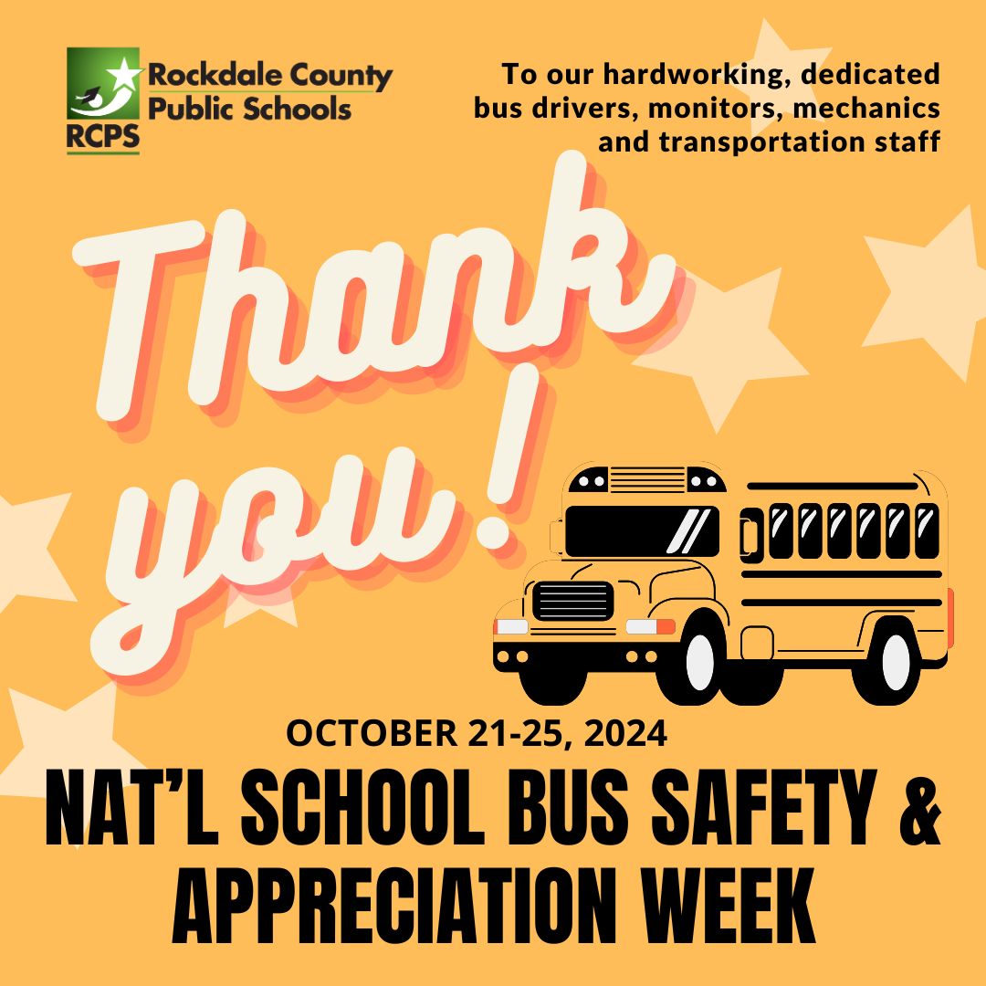 RockdaleSchools's tweet image. To our incredible team of dedicated, hardworking bus drivers, monitors, mechanics and transportation staff who make it possible for our children to arrive to school and arrive home safely – THANK YOU!! RCPS celebrates National School Bus Safety Week, October 21-25,2024.