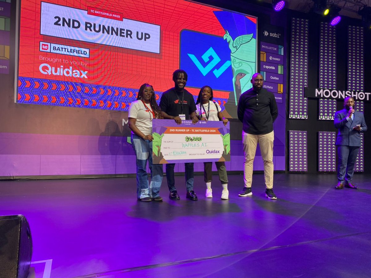 MESTAfrica's tweet photo. Chat to checkout to cashout!
Congratulations to MEST portfolio company @AIwaffles, 2nd runner-up at the TechCabal Moonshot startup pitch!
They won a $2,500 grant for their competitive pitch.
Keep flipping the script with the AI revolution!
#MESTPortfolio https://t.co/amdrWxYTi6