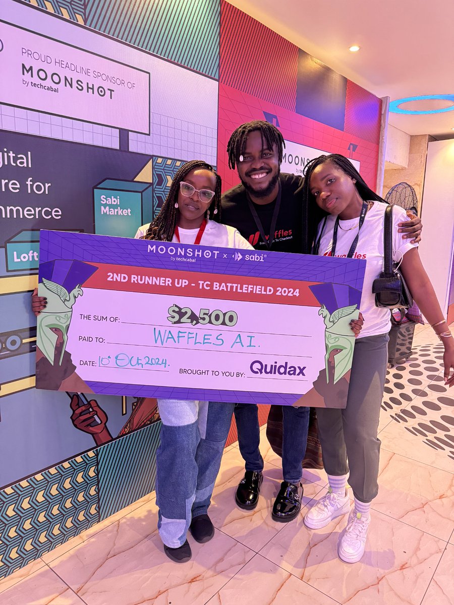 MESTAfrica's tweet photo. Chat to checkout to cashout!
Congratulations to MEST portfolio company @AIwaffles, 2nd runner-up at the TechCabal Moonshot startup pitch!
They won a $2,500 grant for their competitive pitch.
Keep flipping the script with the AI revolution!
#MESTPortfolio https://t.co/amdrWxYTi6