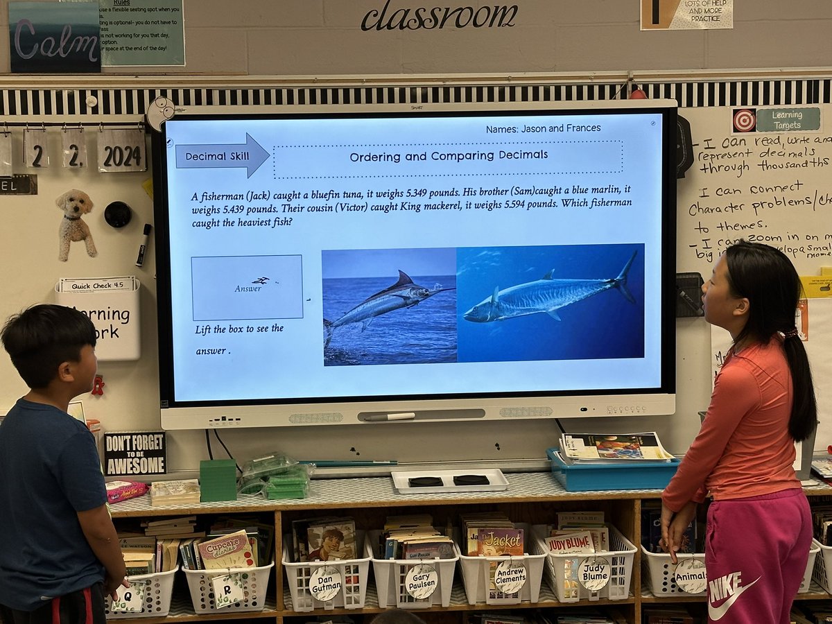 Fifth graders were challenged to craft a real-life math problem to demonstrate their understanding of a given decimal skill. This made for a fun and interactive way to review. The 6Cs were  alive and well, making for an engaging and enriching review experience!
<a href="/SearingtownK5/">Searingtown School</a>