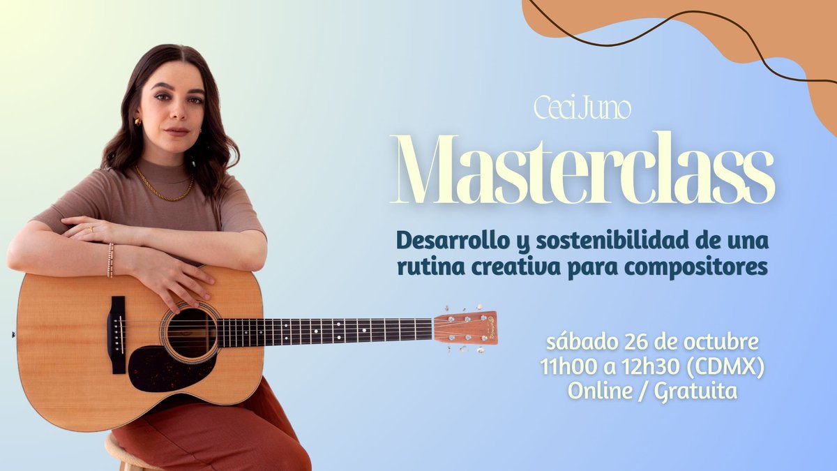 Para celebrar casi 2 años del Club de la Canción y que sus inscripciones están abiertas al último módulo del año, tenemos masterclass gratuita este sábado 26 de octubre 🥰✨ hecha para compositores y cantautores. 

Solo tienes que registrarte aquí: forms.gle/JQpwZEQmVQaxaP…