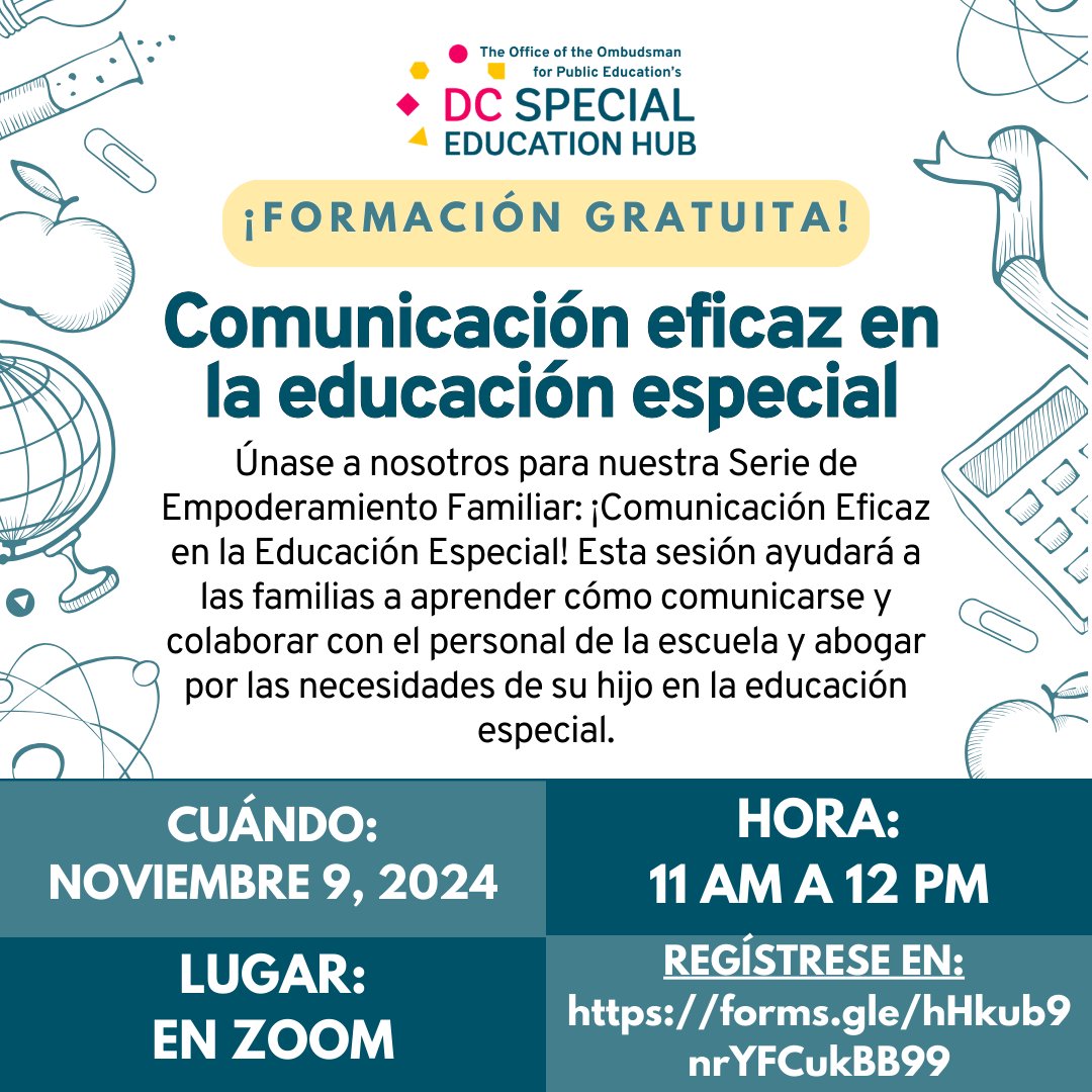 #FREE TRAINING ALERT! Parents, educators, professionals, and community members welcome! forms.gle/u4ZNyQLTHtbcqX… ¡ALERTA DE CAPACITACIÓN #GRATUITA! ¡Padres, educadores, profesionales y miembros de la comunidad bienvenidos! forms.gle/hHkub9nrYFCukB…