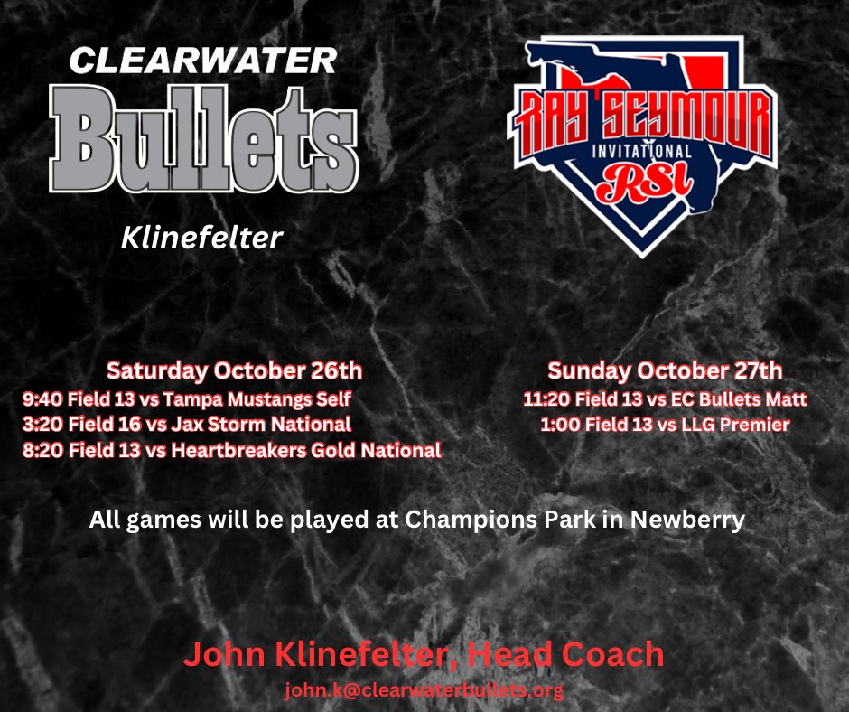 Clearwater Bullets-Klinefelter (@bullets_18u) on Twitter photo Can’t wait to get on the field with this group! It’s been a long time coming but is finally here!! <a href="/ray_seymour/">Ray Seymour Invitational</a> <a href="/ConnectSports_/">Connect Sports</a> Can’t wait to get on the field with this group! It’s been a long time coming but is finally here!! <a href="/ray_seymour/">Ray Seymour Invitational</a> <a href="/ConnectSports_/">Connect Sports</a>
