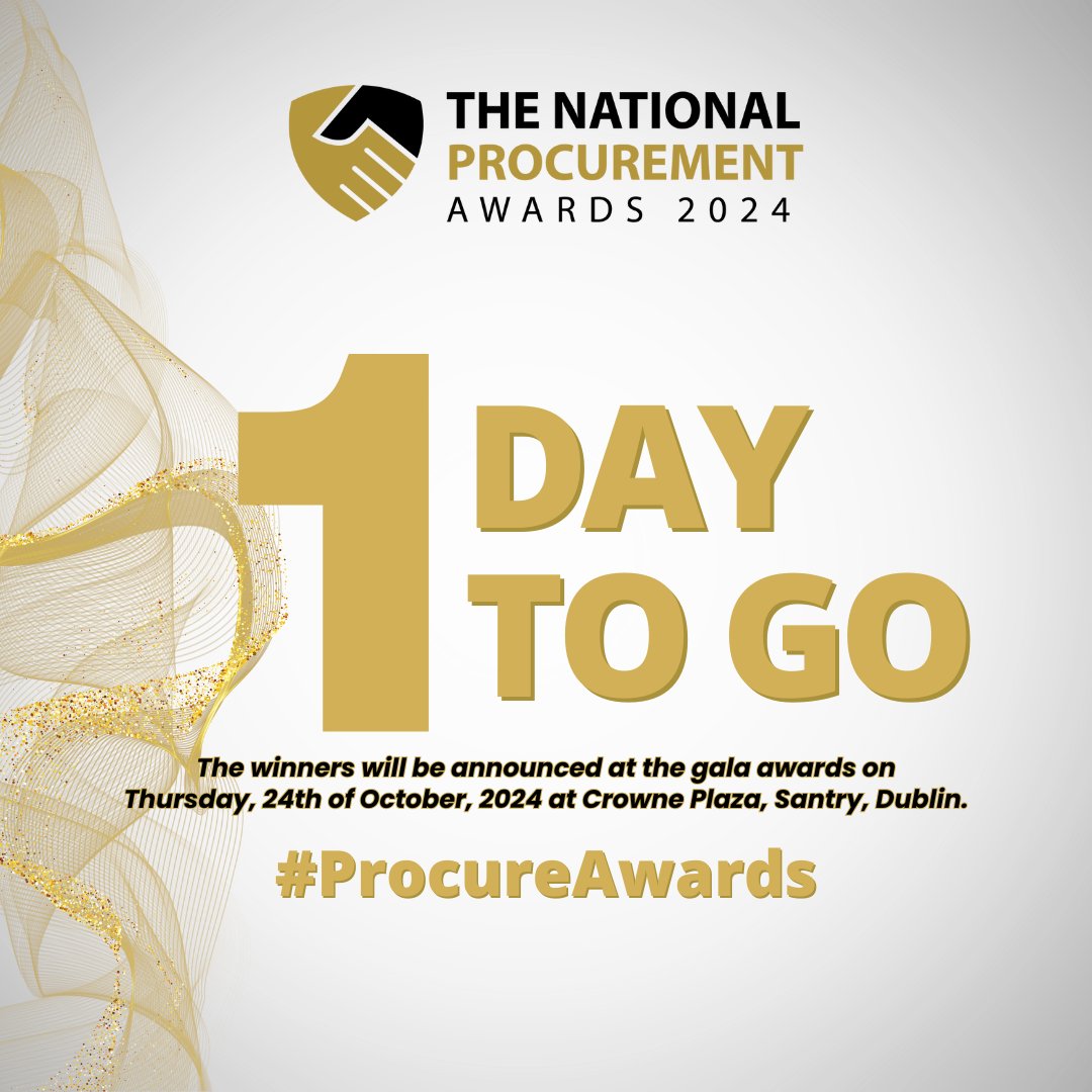 ⏳ The wait is almost over! 1 day until the National Procurement Awards 2024 🏆 Don’t miss the chance to be part of tomorrow’s celebration of procurement excellence. Check us out today!

More info: procurementawards.ie

#ProcureAwards