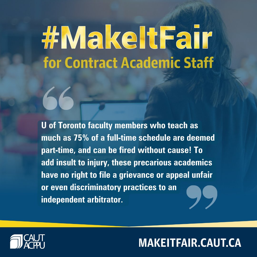 UTFA (@utfaculty) on Twitter photo It’s time for job security, fair pay, and benefits for <a href="/UofT/">University of Toronto</a> and all contract faculty!
Faculty working conditions are student learning conditions. #Fairness4CF #MakeItFair #CDNPSE ocufa.on.ca/fairness makeitfair.caut.ca It’s time for job security, fair pay, and benefits for <a href="/UofT/">University of Toronto</a> and all contract faculty!
Faculty working conditions are student learning conditions. #Fairness4CF #MakeItFair #CDNPSE ocufa.on.ca/fairness makeitfair.caut.ca
