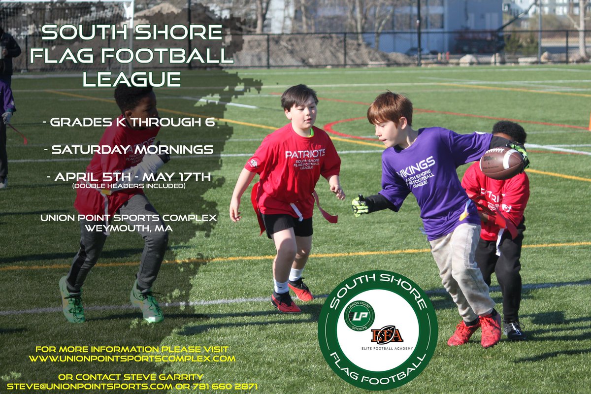 🚨ANNOUNCEMENT🚨

Registration for season 2 of the South Shore Flag Football League (SSFFL) is now open!

Click on the link below to register as a team or individual 

UnionPointSports.com