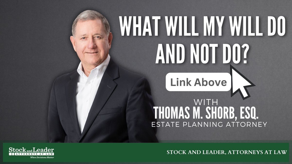 StockandLeader's tweet photo. In honor of National Estate Planning Month, we’re sharing a 3-part video series! In part one, Attorney Thomas M. Shorb explains 'What Will My Will Do and Not Do?' Learn how to protect your wishes and avoid costly mistakes. Watch now: https://t.co/EVn9ENrkcP https://t.co/VQgAjKIBBT