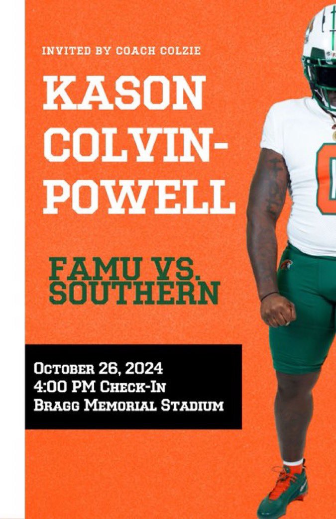 Kason Colvin-Powell (@kasoncolvin) on Twitter photo Thank you for the game day invite <a href="/CoachColzie/">James Colzie III</a>. Looking forward to coming up and watching FAMU football!@SteinbrennerFB <a href="/IcemanII_/">Devin Abraham</a> <a href="/juanlong9/">juan long</a> <a href="/RobRptampa/">Coach Rob</a> <a href="/DC15sports/">DC15 Sports Consulting</a> <a href="/Coach_Boggs23/">Ryan Bogdanski</a> Thank you for the game day invite <a href="/CoachColzie/">James Colzie III</a>. Looking forward to coming up and watching FAMU football!@SteinbrennerFB <a href="/IcemanII_/">Devin Abraham</a> <a href="/juanlong9/">juan long</a> <a href="/RobRptampa/">Coach Rob</a> <a href="/DC15sports/">DC15 Sports Consulting</a> <a href="/Coach_Boggs23/">Ryan Bogdanski</a>