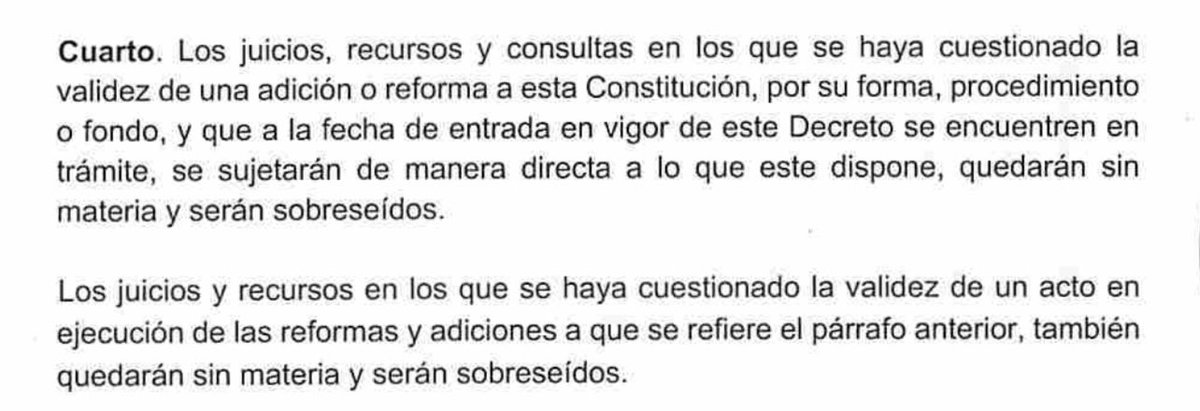 El mandato transitorio que contiene esta propuesta de reforma tendría el efecto de abandonar el control constitucional de suyo. Pretender blindar los actos de ejecución de la reforma, como si fueran parte misma de la Constitución.
