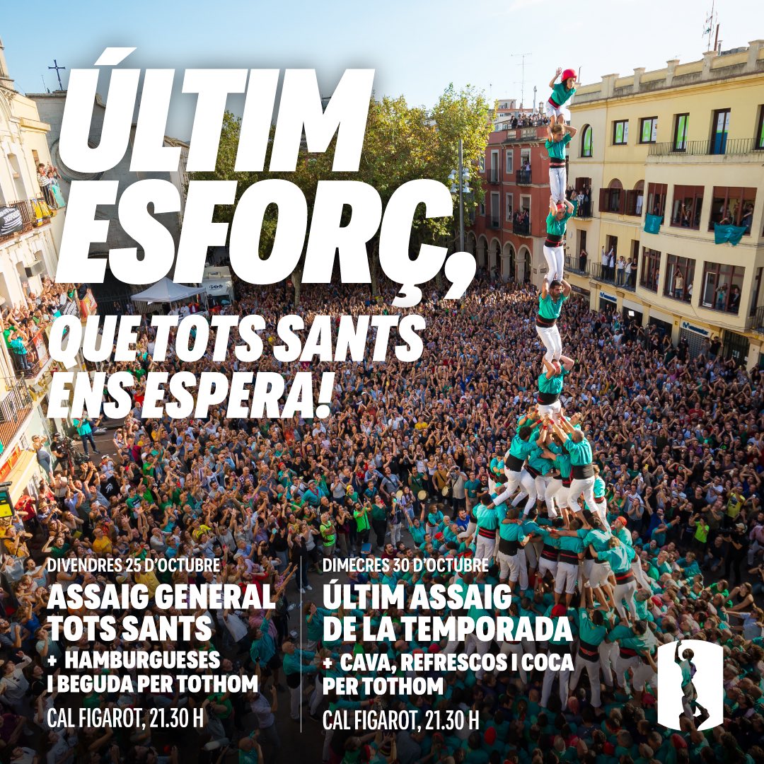 ‼️Últim esforç!

🦎Ja tenim Tots Sants a tocar! És l’última actuació de la temporada, així que ens esperen grans objectius!

💪🏼El pròxim divendres 25 d’octubre, assaig especial! És imprescindible que hi siguem tots i totes!

🟢En acabar, hi haurà sopar per a tots els