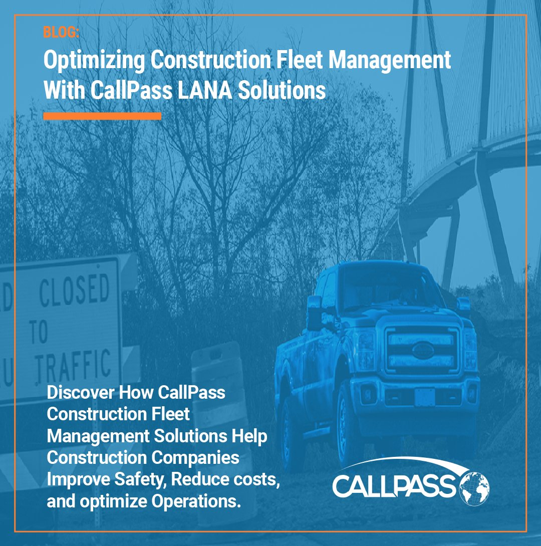 The #CallPass LANA Solutions put you back in control with real-time fleet tracking, video telematics, and asset monitoring.  

Read the full blog today - bit.ly/40gu3tc 

_
#ConstructionTech #FleetManagement #AssetTracking #ConstructionIndustry #BusinessEfficiency