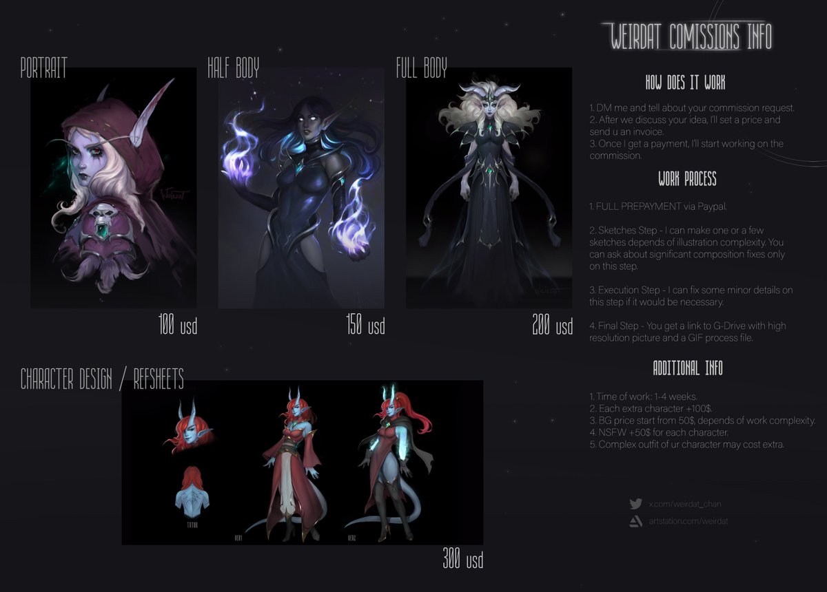 ✨ Comission OPEN ✨

Please DM me if u r interested ❤️
RT's are really appreciated!
#fantasyart #OC #wow #worldofwarcraft #warcraft #DnD #dndart #FFXIV #FFXIVART #commission #commissionsopen