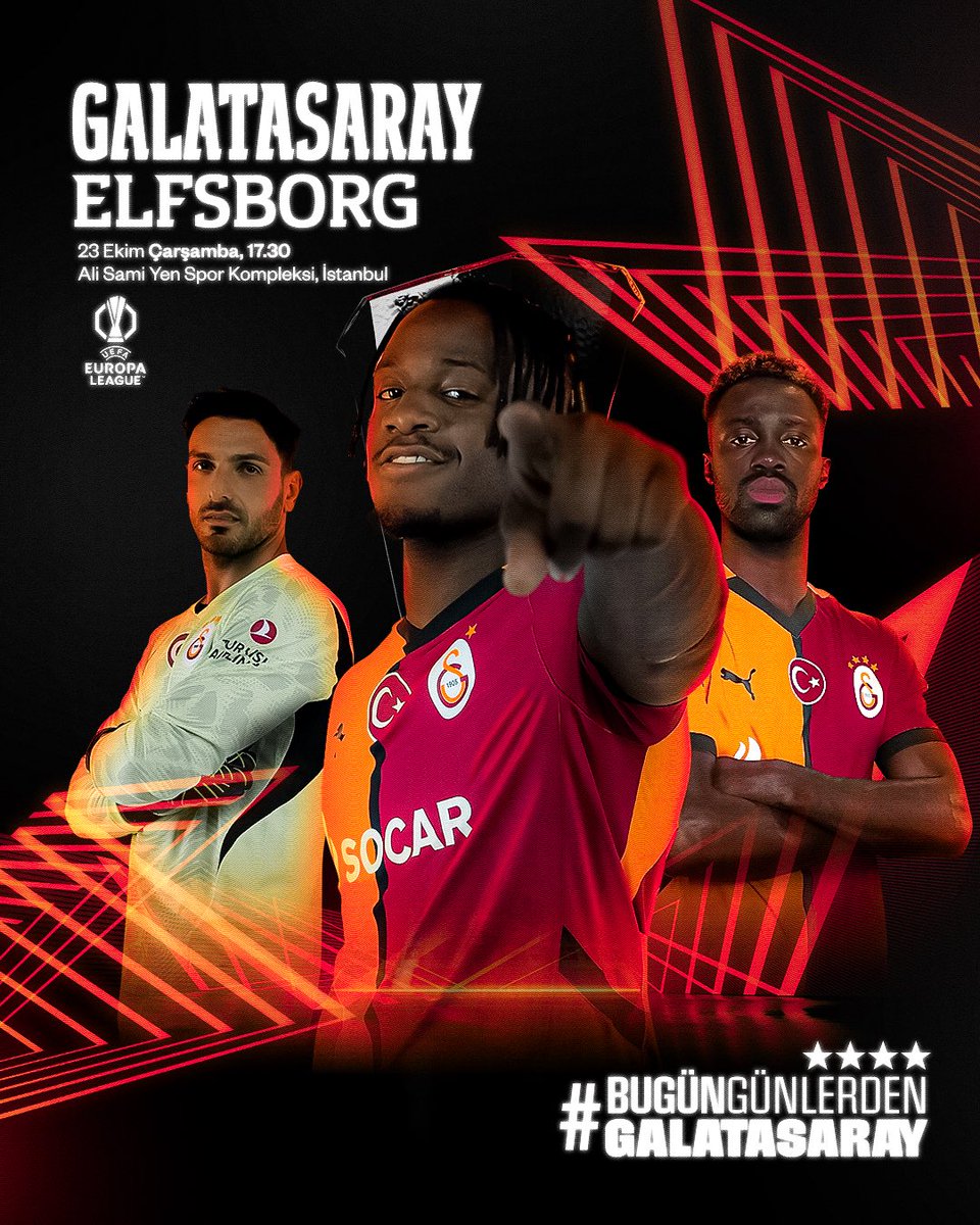 #BugünGünlerdenGALATASARAY 💪

🏆 UEFA Avrupa Ligi
🗓️ Lig Aşaması 3. Maç
⚽ Elfsborg
📆 23.10.2024
⏰ 17.30
🏟️ Ali Sami Yen Spor Kompleksi
📲 #GSvELF