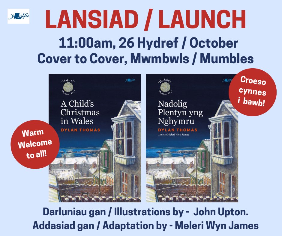 Book launch this Saturday <a href="/CovertoCoverUK/">Cover to Cover</a> in Mumbles! 

A new edition of Dylan Thomas's book “A Child's Christmas in Wales” by Swansea-based artist / my Dad John Upton. A new Welsh language adaptation is also being published and will also be available! 

A warm welcome to all !