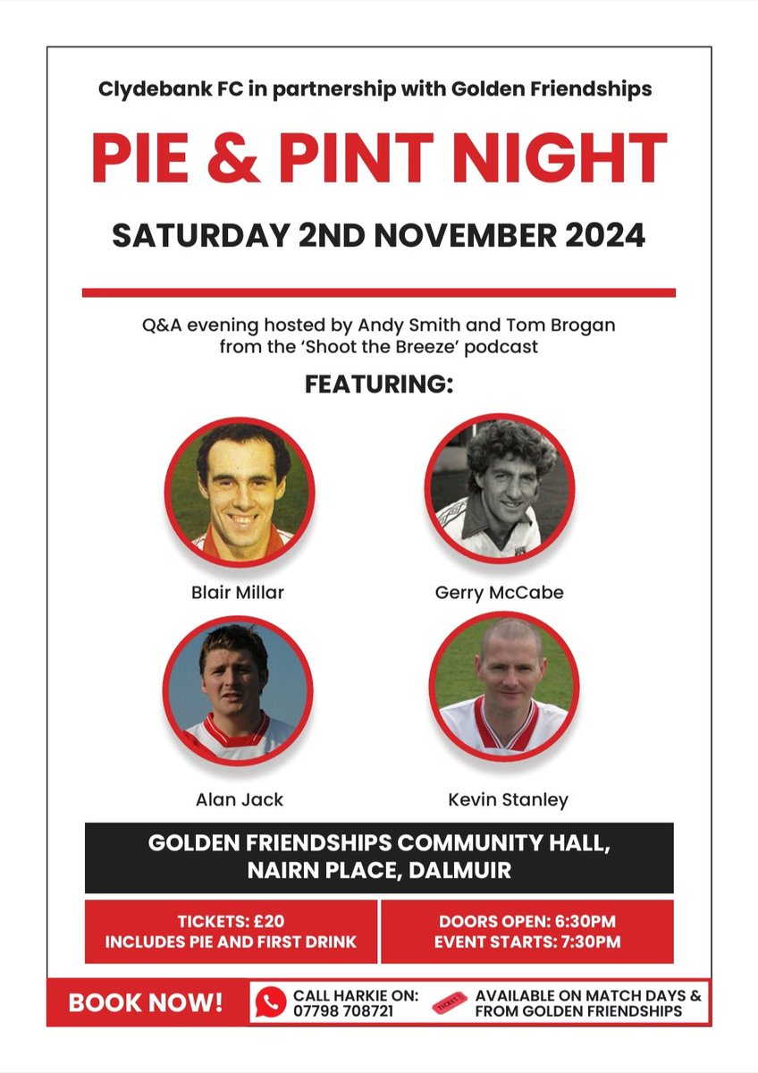 Harkie (@harkie1975) on Twitter photo .<a href="/clydebankfc/">Clydebank FC</a> Pie and Pint update.
Ticket sales still slower than anticipated so if you are swithering I need definite numbers by Friday 25th October. This is to organise staffing, seating and number of pies needed.
no need to pay on Friday but need all names by then .<a href="/clydebankfc/">Clydebank FC</a> Pie and Pint update.
Ticket sales still slower than anticipated so if you are swithering I need definite numbers by Friday 25th October. This is to organise staffing, seating and number of pies needed.
no need to pay on Friday but need all names by then