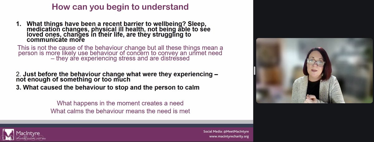 Our final <a href="/MeetMacIntyre/">MacIntyre</a> <a href="/HealthMacIntyre/">MacIntyre Health Team</a> Dementia Special Interest Group guest earlier was <a href="/SarahKilby11/">Sarah Kilby</a> who delved into both theory &amp; practical support ideas when a person with dementia is experiencing changed behaviour. TY for all your support planning the meeting too Sarah!