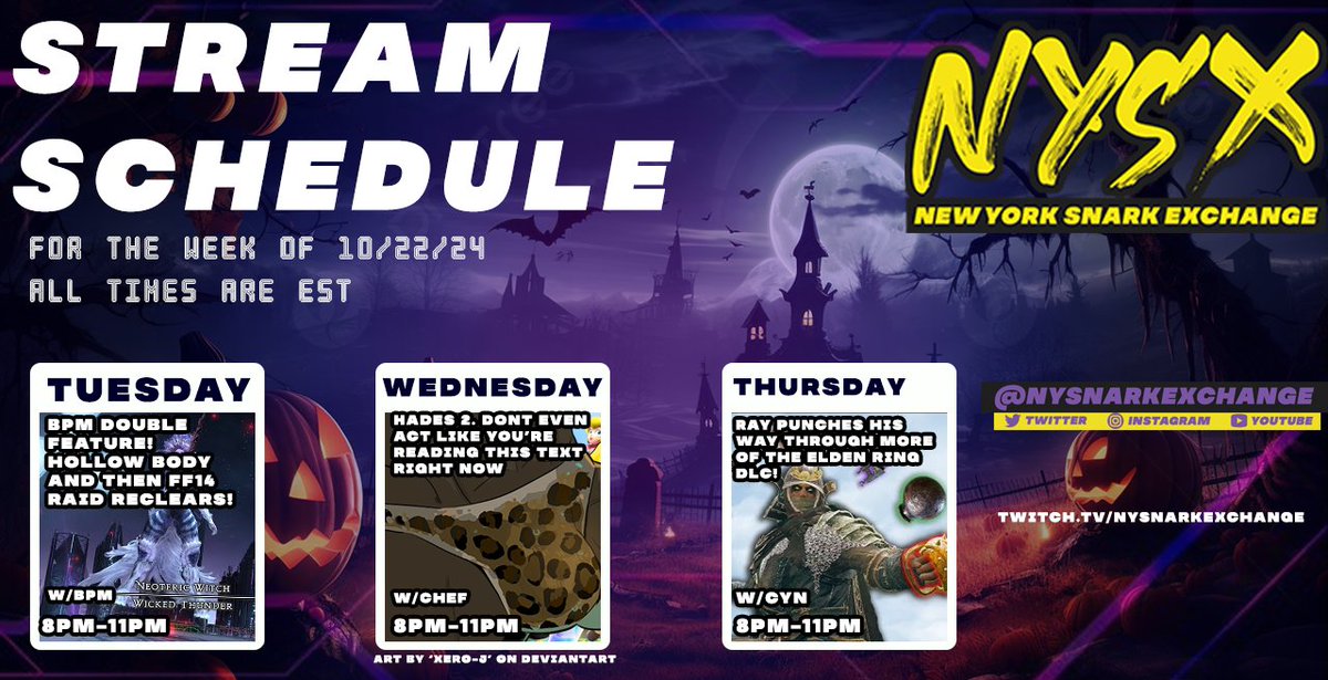 TONIGHT: Hollow Body and FF14 with <a href="/bpm_voidthought/">Tom bpm@home</a>!
WEDNESDAY: Local bisexual disaster <a href="/NJ_Chef/">NJChef 🤖🐉VTuber</a> panics live on stream because of Hades 2!
THURSDAY: <a href="/Cyndustries/">Cyberbully of Light</a> continues the Elden Ring fisting!