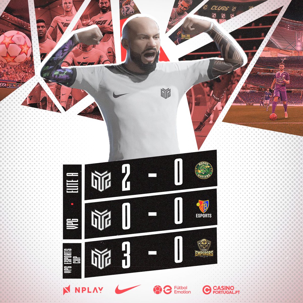 Eis os resultados das nossas partidas de esta noite na <a href="/OfficialVPG/">Virtual Pro Gaming</a> ⚽

👉 VPG Europe - Elite A
🆚: <a href="/BonusHuntersFC/">Bonus Hunters</a>
✔️: 2-0

👉 VPG Europe - Elite A
🆚: <a href="/fcbasel_esports/">FC Basel 1893 E-Sports</a>
   =  : 0-0

👉 VPG Esports Cup
🆚: <a href="/D4RKEMPERORS/">Dark Emperors</a>
✔️: 3-0

GG WP 👊

#RespectAllFearNone #FC25 #EAFC #ProClubs
