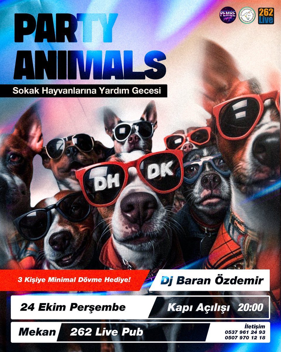 Hem birbirimizi tanıyacak hem de eğlenirken sokak hayvanlarına destekte bulunacağımız partimize hepinizi bekliyoruz✨

📌Partnersiz giriş yoktur.
📌Kapıda bilet satışımız vardır.

İletişim: 
0537 961 24 93
0507 970 12 18