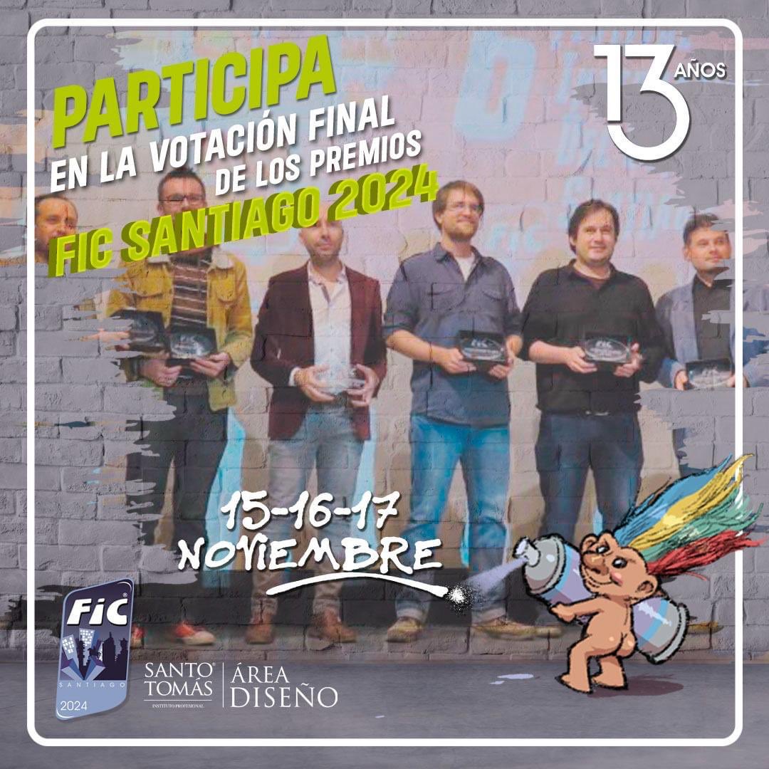 PREMIOS FIC 🏆 ¡Ya puedes conocer a las y los nominados y participar en la votación final de los Premios FIC Santiago! 

🗳 Hasta el 10 de noviembre elige a tus favoritos y favoritas en todas las categorías. ¡No dejes de participar!  

🔗 Vota aqui: form.jotform.com/212774191653055
