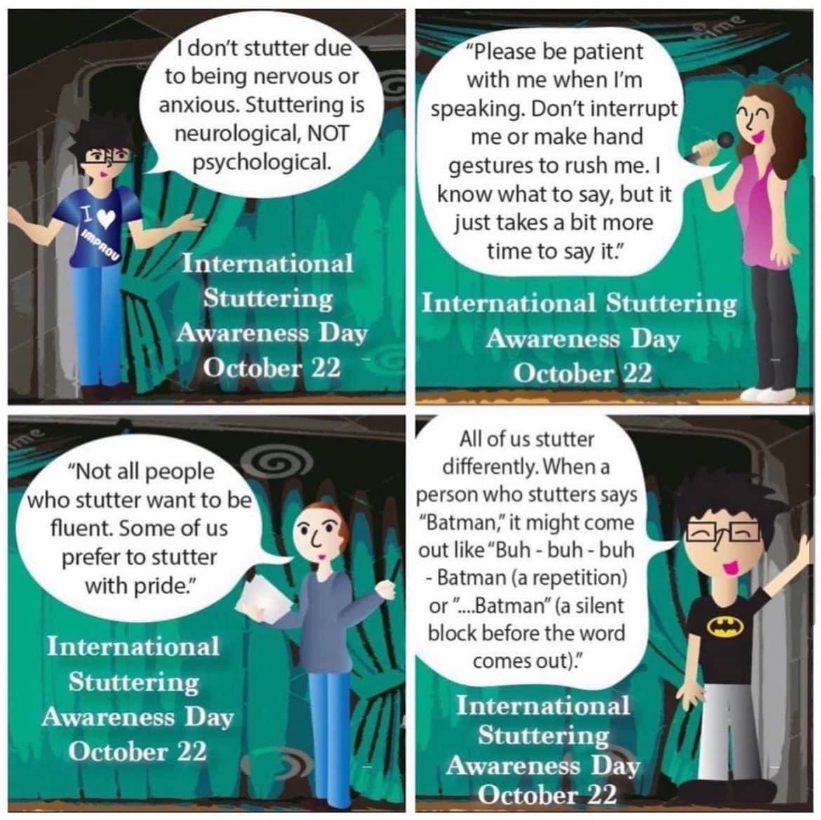 NotSpeechless23's tweet photo. Today is #InternationalStutteringAwarenessDay 🗣️🗣️🗣️
Written by me, drawn by #SarahMStories
Top right comic is inspired by a @ninagcomedian joke
Bottom left is inspired by an article by @GrantMeredith1
#ISAD2024 #StutteringAwareness #StammeringAwareness #Stammering https://t.co/q6nARx1WlO