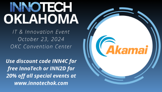 cormier1911's tweet photo. Visit @Akamai at booth #421 in Oklahoma City on October 23rd for @InnoTech_! Use our discount code for free admission to the conference and discounted special event admission. Register here. #AkamaiSecurity #CloudComputing https://t.co/KQBGPsowHs https://t.co/9C6WkUiodT