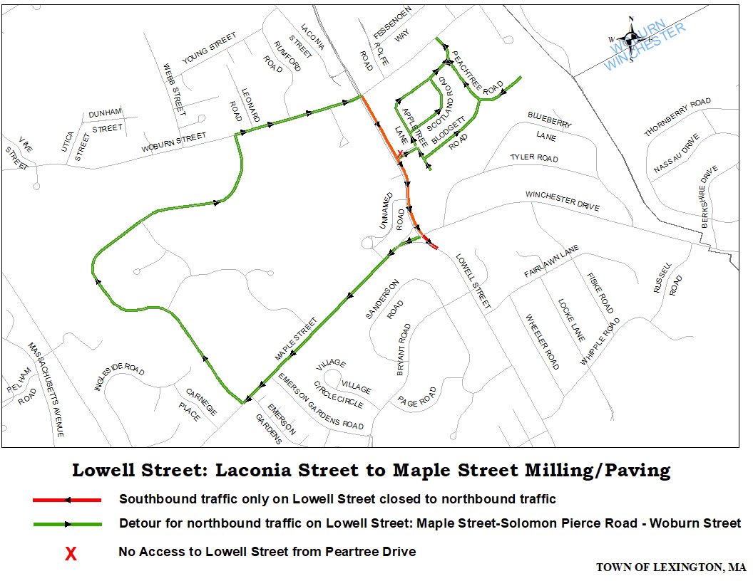 Crews are milling Lowell St from Woburn St to Maple 10/23 &amp; 10/24. NB traffic detoured at Maple to Solomon Pierce to Woburn. See web for details. lexingtonma.gov/265/Current-En… <a href="/LexpressBus/">Lexpress</a> <a href="/LPSBusUpdates/">Lexington School Bus</a> <a href="/LexingtonPolice/">Lexington Police (MA)</a> <a href="/TownOfLexMA/">Town of Lexington, MA</a>