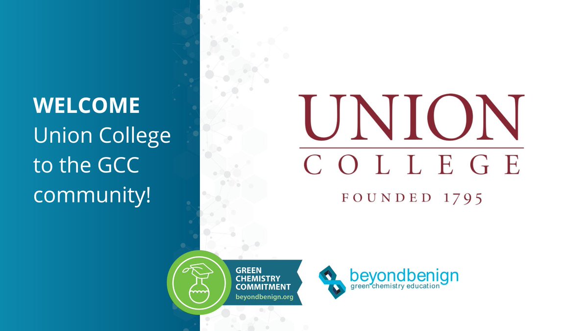 👏 Welcome <a href="/UnionCollege/">Union College</a> to the Green Chemistry Commitment (GCC)! Union College's <a href="/AmerChemSociety/">American Chemical Society</a>-certified chemistry department weaves #GreenChemistry into courses, labs, and outreach, promoting sustainability on campus and beyond. Learn more: buff.ly/3YwEMhQ #GCCommit