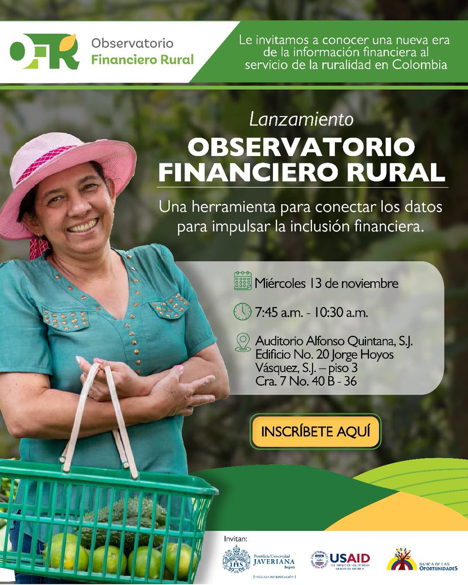 luzka_abadia's tweet photo. Únete al lanzamiento del Observatorio Financiero Rural, una iniciativa de la @UniJaveriana @USAID_Colombia @BOportunidades Inscripciones 
https://t.co/Rv9JxzXdQn https://t.co/BmFVicBTGK
