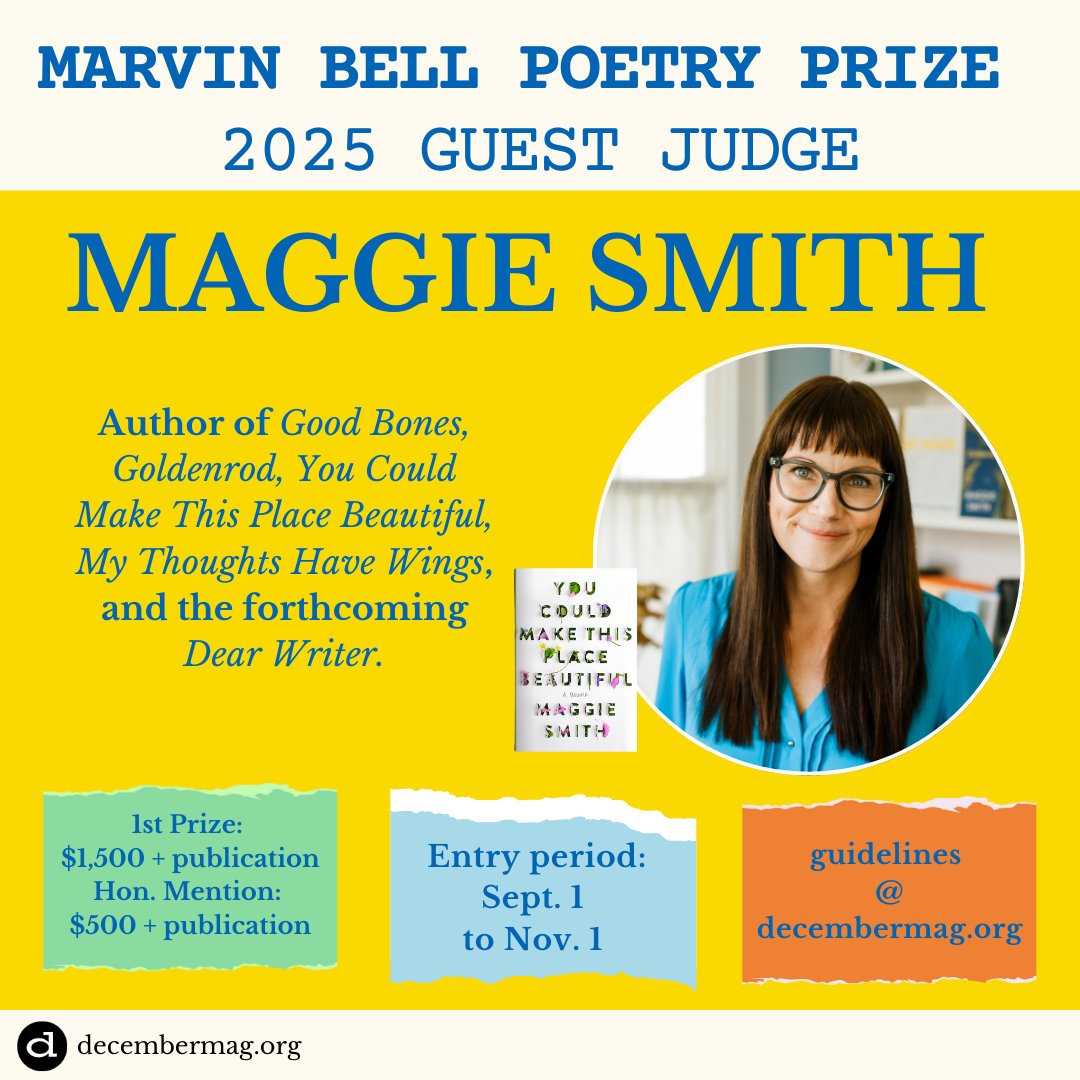 Submissions and contest entries are open until November 1 @ 11:59 pm CST! We want to read your work! And so does <a href="/maggiesmithpoet/">Maggie Smith</a> ! december.submittable.com/submit