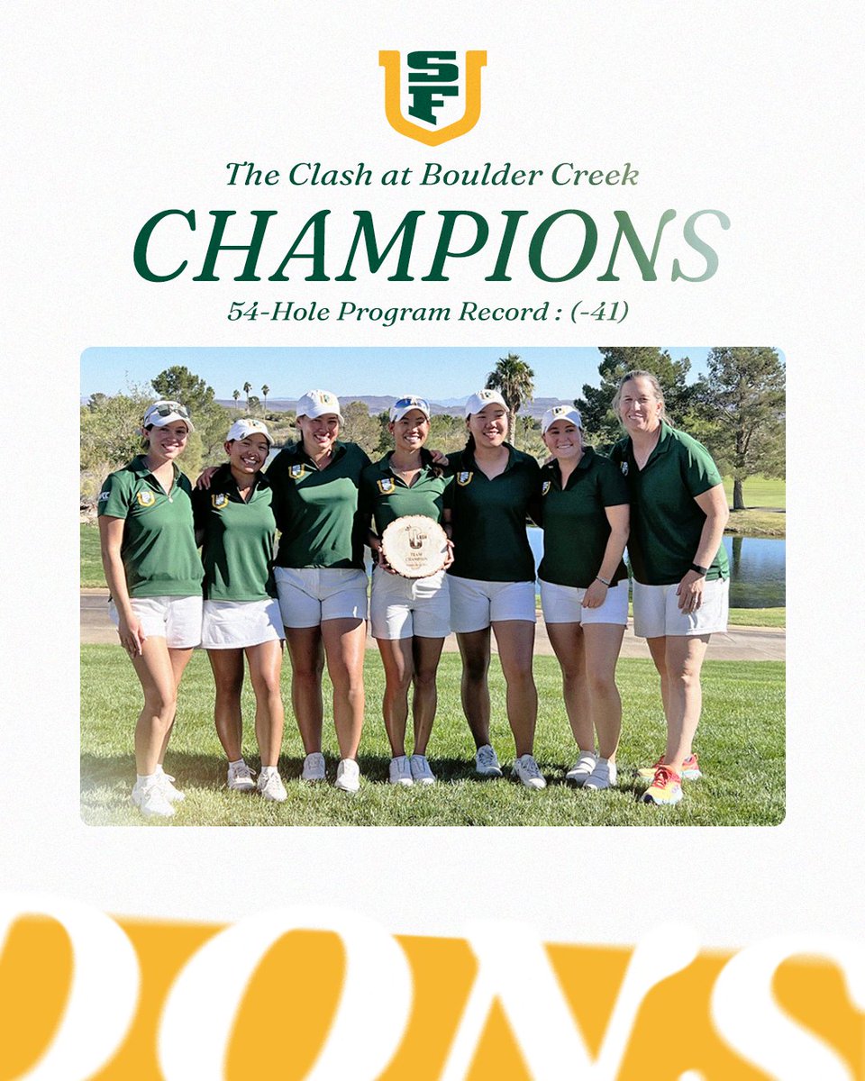 Program record ✅

We earned our first title of the season, setting a 54-hole program record at The Clash at Boulder Creek!

#USFDons | #WCCsports