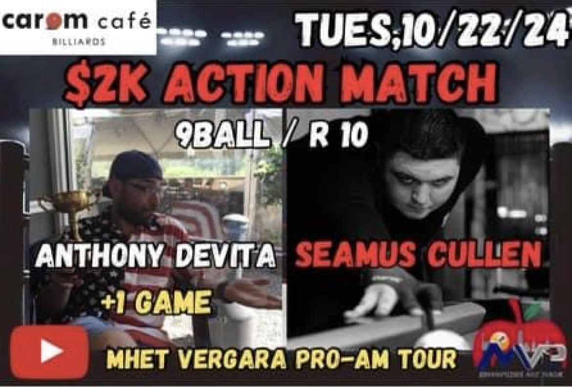 Your favorite former breaker dabbles in pool.  2k match tonight.  Streaming live on YouTube at 9ET

youtube.com/@mhetvergarapr…
