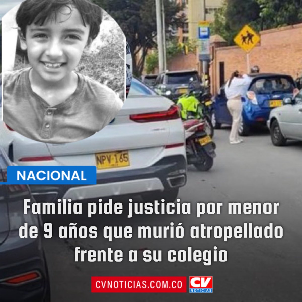 CVnoticiastv's tweet photo. Familiares de Juan Felipe Camargo, un menor de 9 años que murió tras ser arrollado por un vehículo frente a su colegio al norte de Bogotá, el pasado 15 de octubre, piden que se haga justicia y se capture a los responsables.  
🔗 https://t.co/HKsgMH4dwe https://t.co/vsQux72BUx