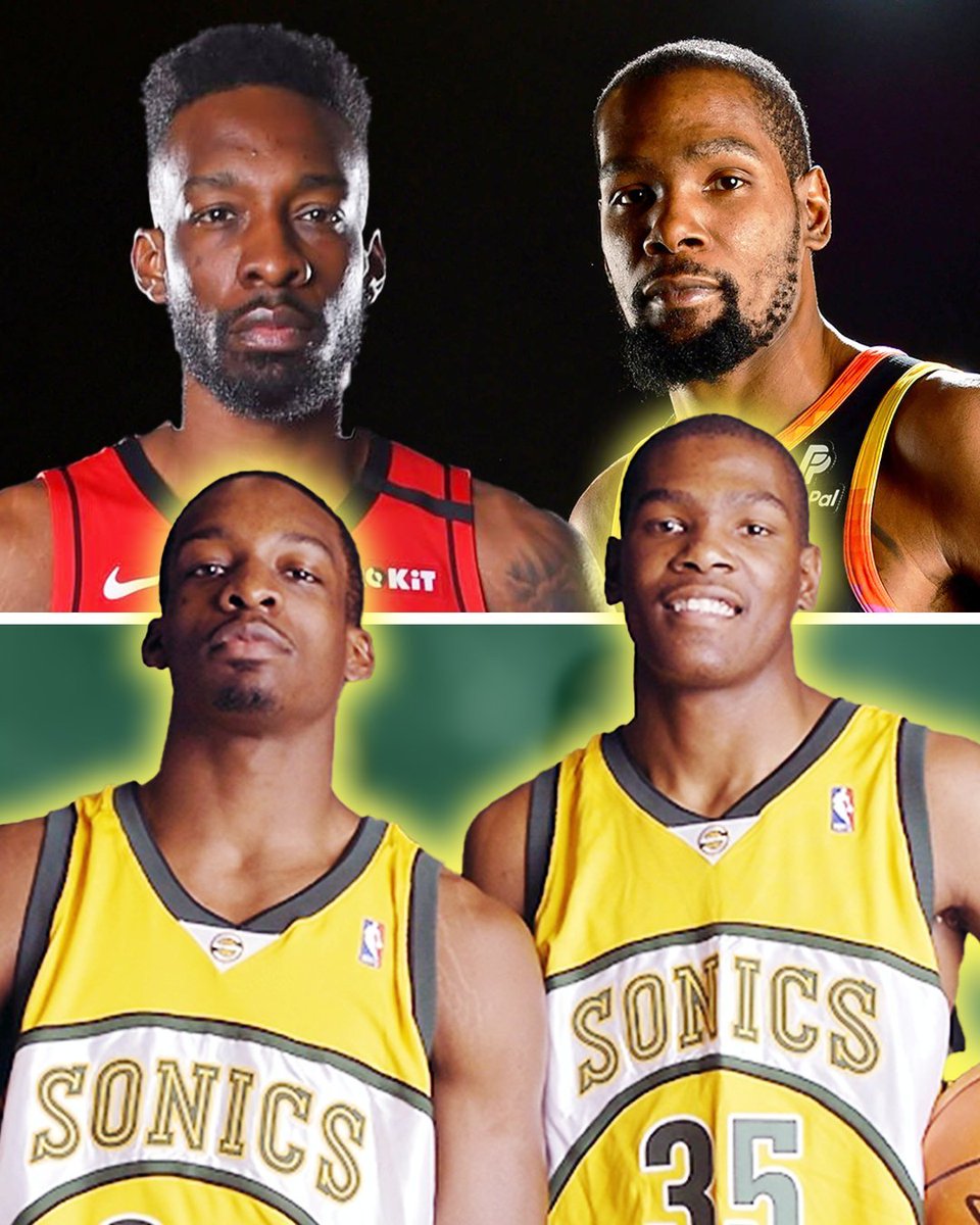 SeattleSonics's tweet image. NOW &amp;amp; THEN  

There are two active players left in the league who suited up for your Seattle Supersonics:   

Jeff Green + Kevin Durant   

#KiaTipOff24 x #BringBackOurSonics