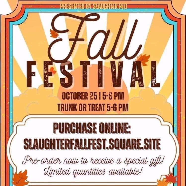 ATTENTION SLAUGHTER FAMILIES
The PTO is very much in need of volunteers for Fall Fest this Friday evening!  Please click the sign-up using the following link:
signupgenius.com/index.cfm?go=s…