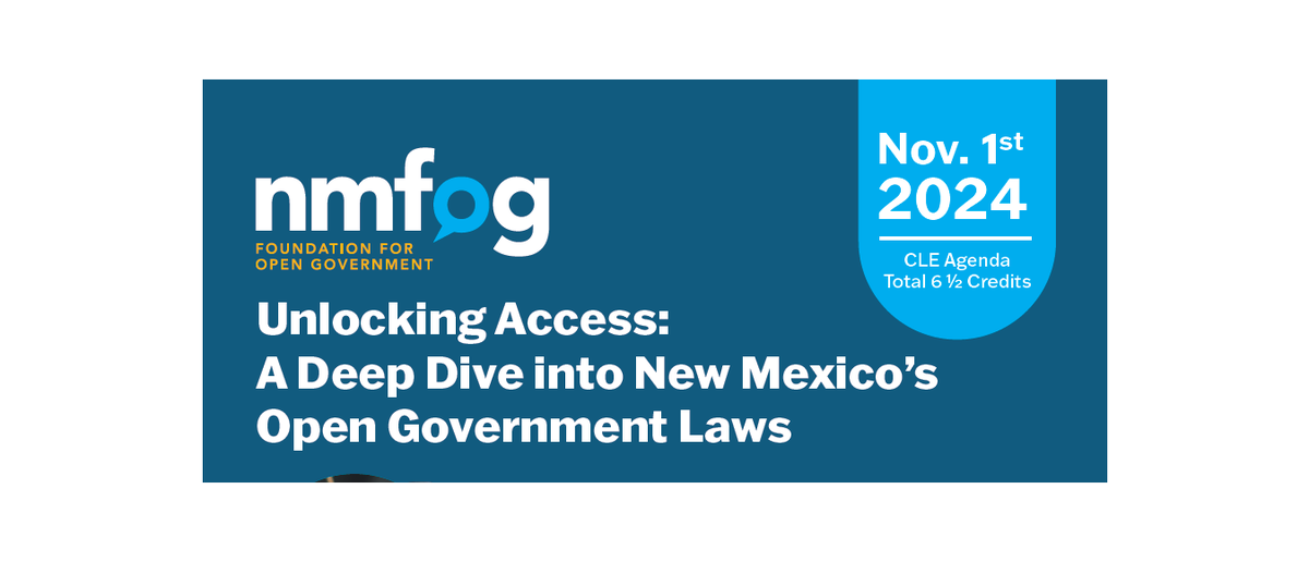 nmfog's tweet photo. Did you know you can now register for the upcoming FOG seminar, “Unlocking Access: A Deep Dive into New Mexico’s Open Government Laws” on Nov. 1, 2024, in ABQ at the offices of the NM Bar Association in Albuquerque, NM? Check it out #nmfog.org https://t.co/XddD5tBipr