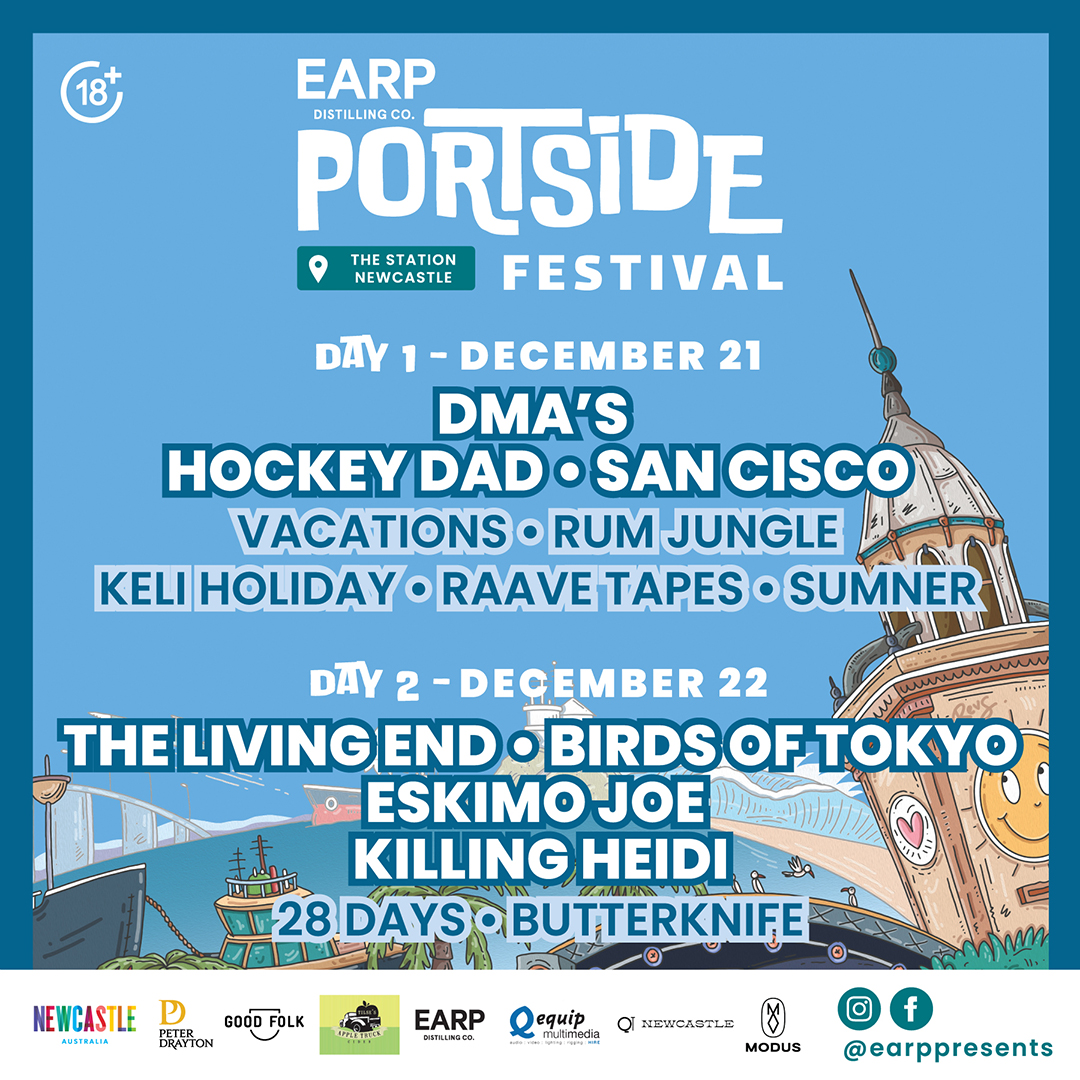 NEWCASTLE! We can’t wait to play Portside Festival with <a href="/dmasmusic/">DMA'S</a>  <a href="/hockeydadband/">HOCKEY DAD</a> + so many more! Sat Dec 21 at The Station. Tickets from earpdistillingco.com