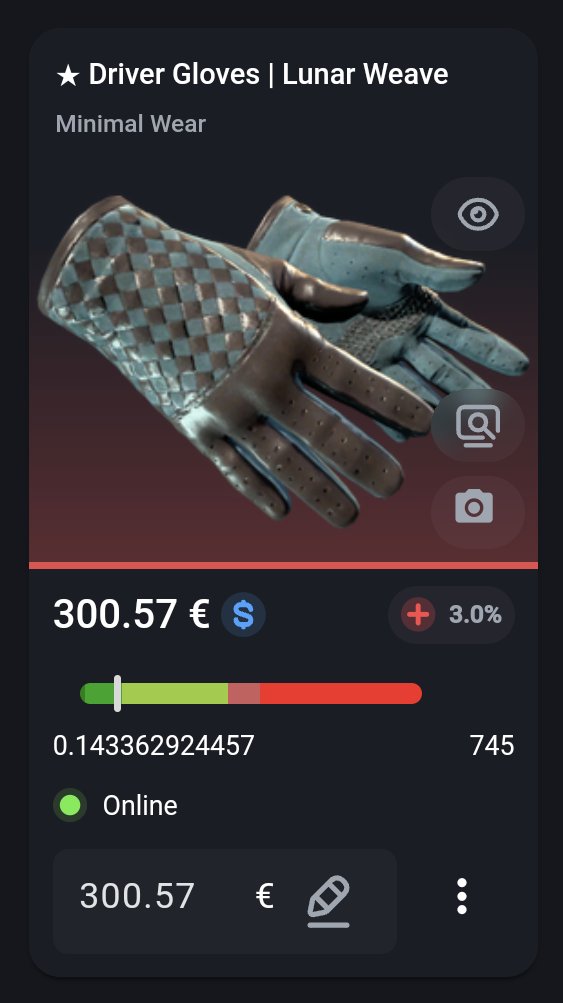 ttatsee's tweet image. Need change and have to sell my gloves!
Cheapest MW lunar weaves in csfloat! 
Grab these for urself!
#csfloat