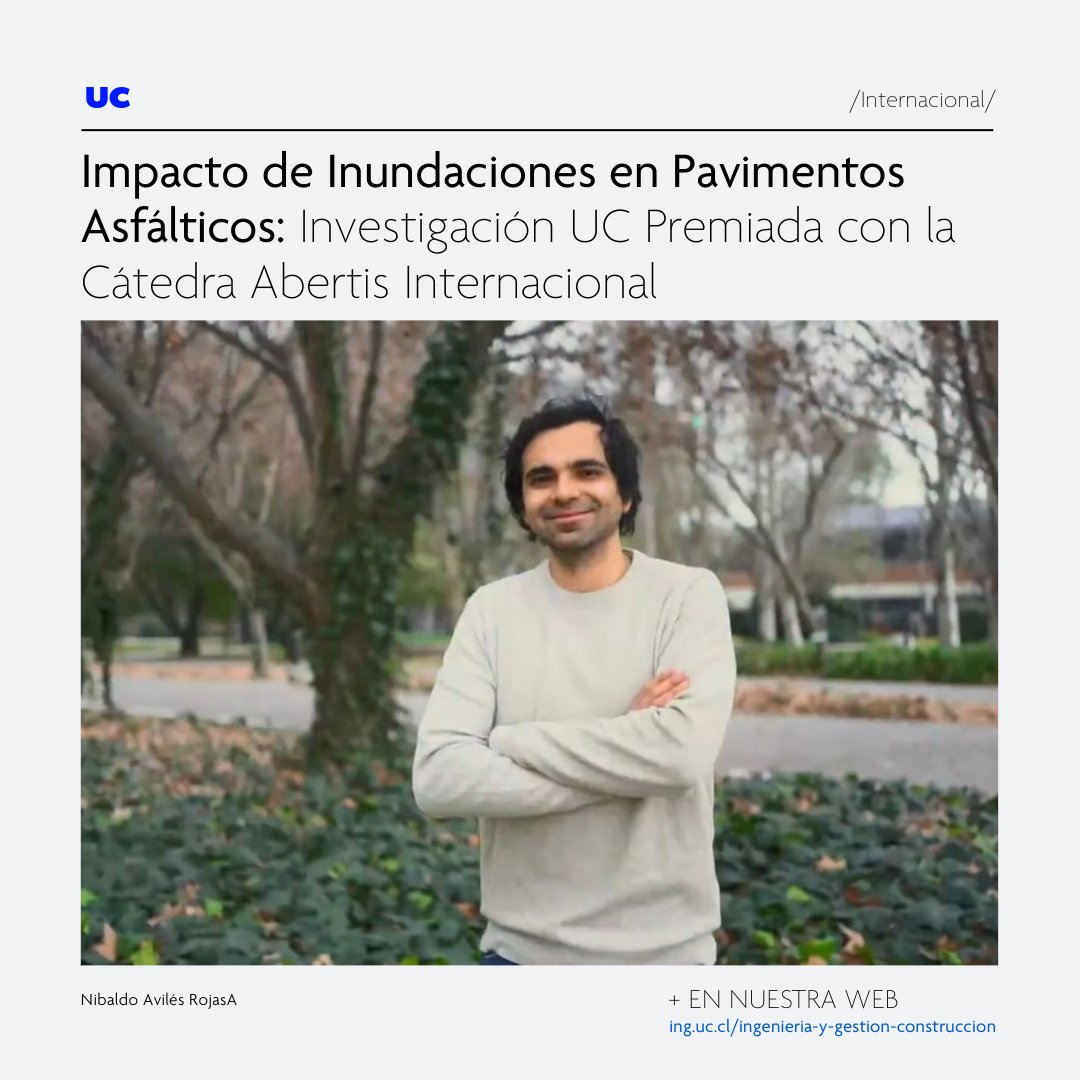 🌍🌧️ Nibaldo Avilés-Rojas ha sido premiado con la Cátedra Abertis por su investigación sobre el impacto de las inundaciones en pavimentos asfálticos. #CambioClimático #IngenieríaUC #CátedraAbertis #InfraestructuraResiliente

ing.uc.cl/ingenieria-y-g…