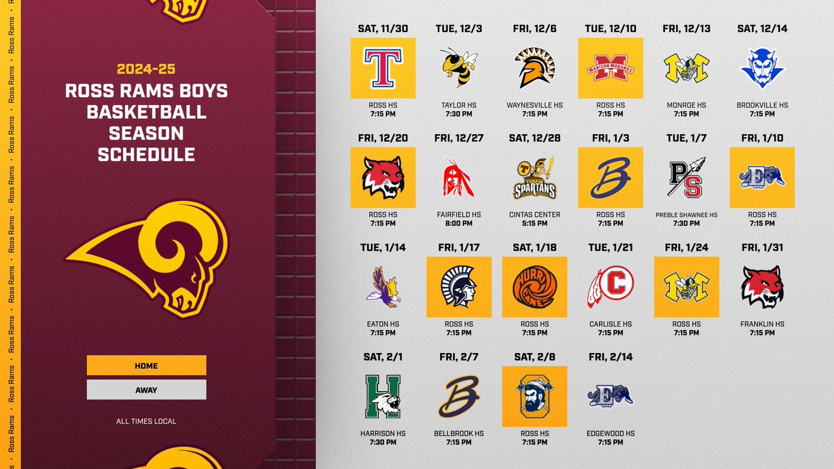 🏀 2024-25 SEASON SCHEDULE 🏀

#RossBasketball #Together #NoExcuses