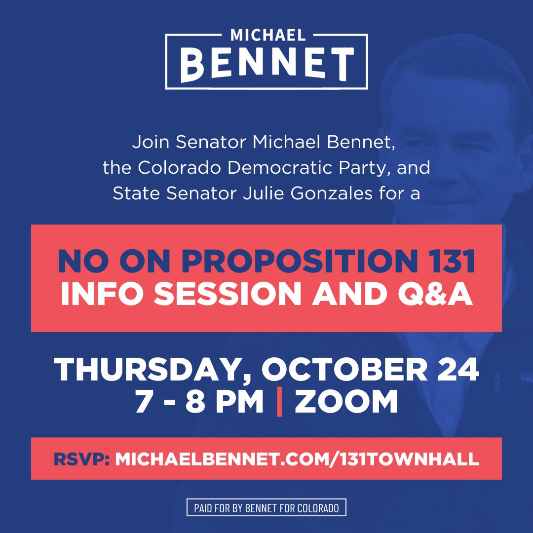 Prop 131 asks Colorado to throw out our excellent election system while risking a future where unrestrained, dark money plays a more destructive role in our state.

To learn more about the dangers of Prop 131, join me for a virtual town hall on Thursday at 7 pm.