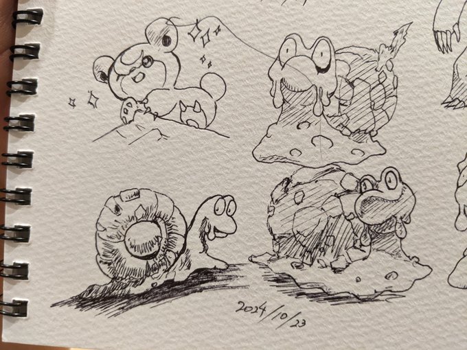 マグカルゴ 名前の由来はマグマ+エスカルゴかな ヨッシーみたいな顔の付き方よね 描いてたら2歳児の息子が線を引いてくれたよチクショウ カキカキ。 