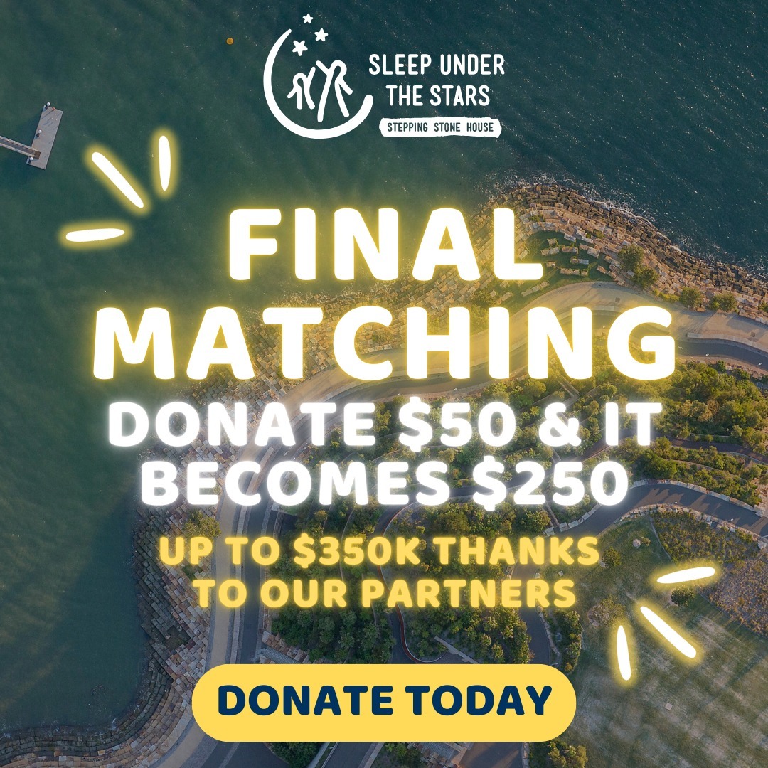 GoFundraise's tweet image. 📣 Final 5x Donation Matching Opportunity for Sleep Under The Stars—up to $350,000! Make 5x the impact to help raise essential funds to support Stepping Stone House’s mission to help homeless youth across Australia. 🌟
Act now: sleepunderthestars.com.au/cms/donate