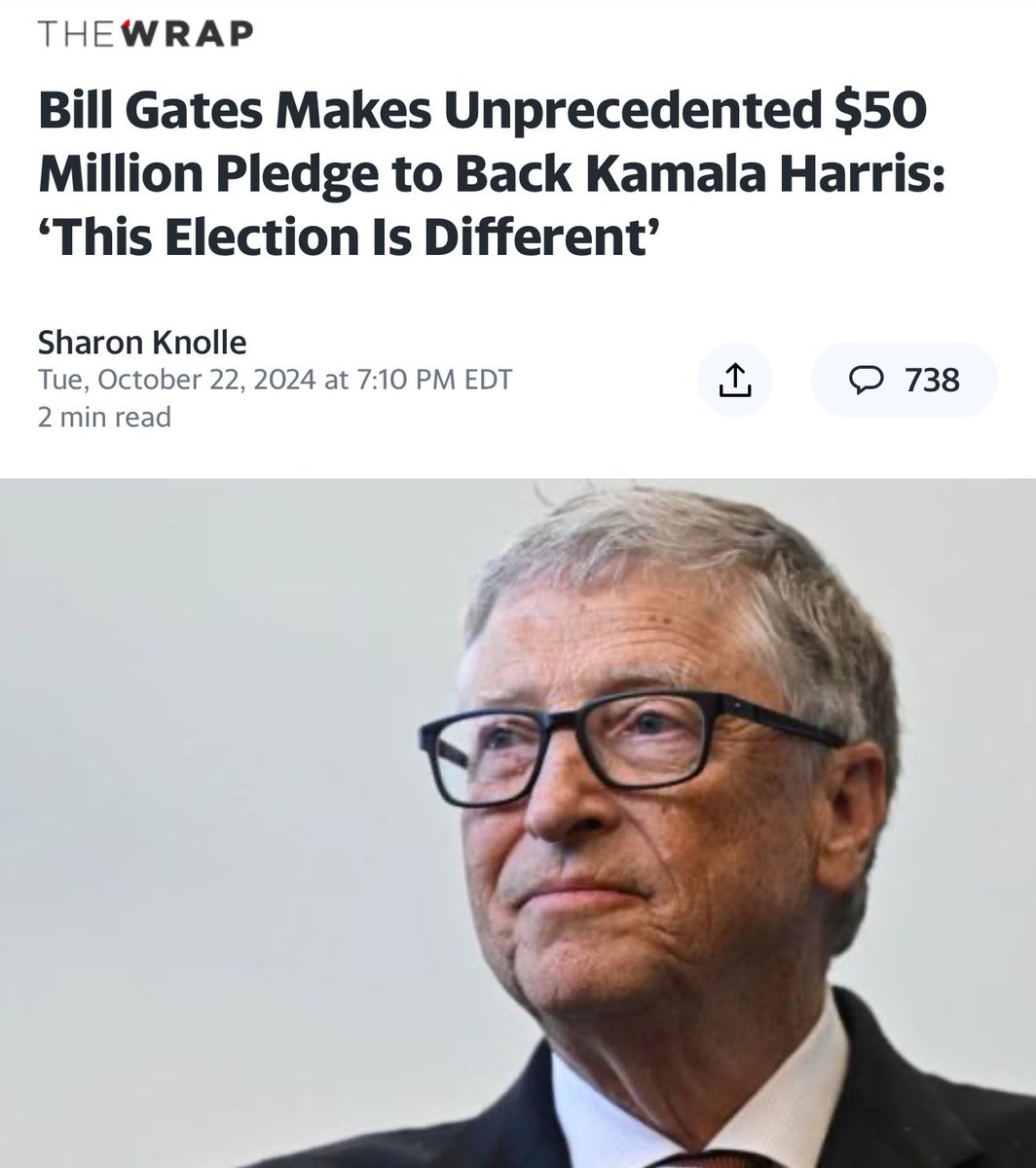 Bubblebathgirl's tweet image. Tim Walz today attacked @elonmusk for donating millions to help President Trump get elected.

Now we learn, Bill Gates donated $50 million to Kamala Harris’ campaign.

You won’t hear anything from Walz about that.